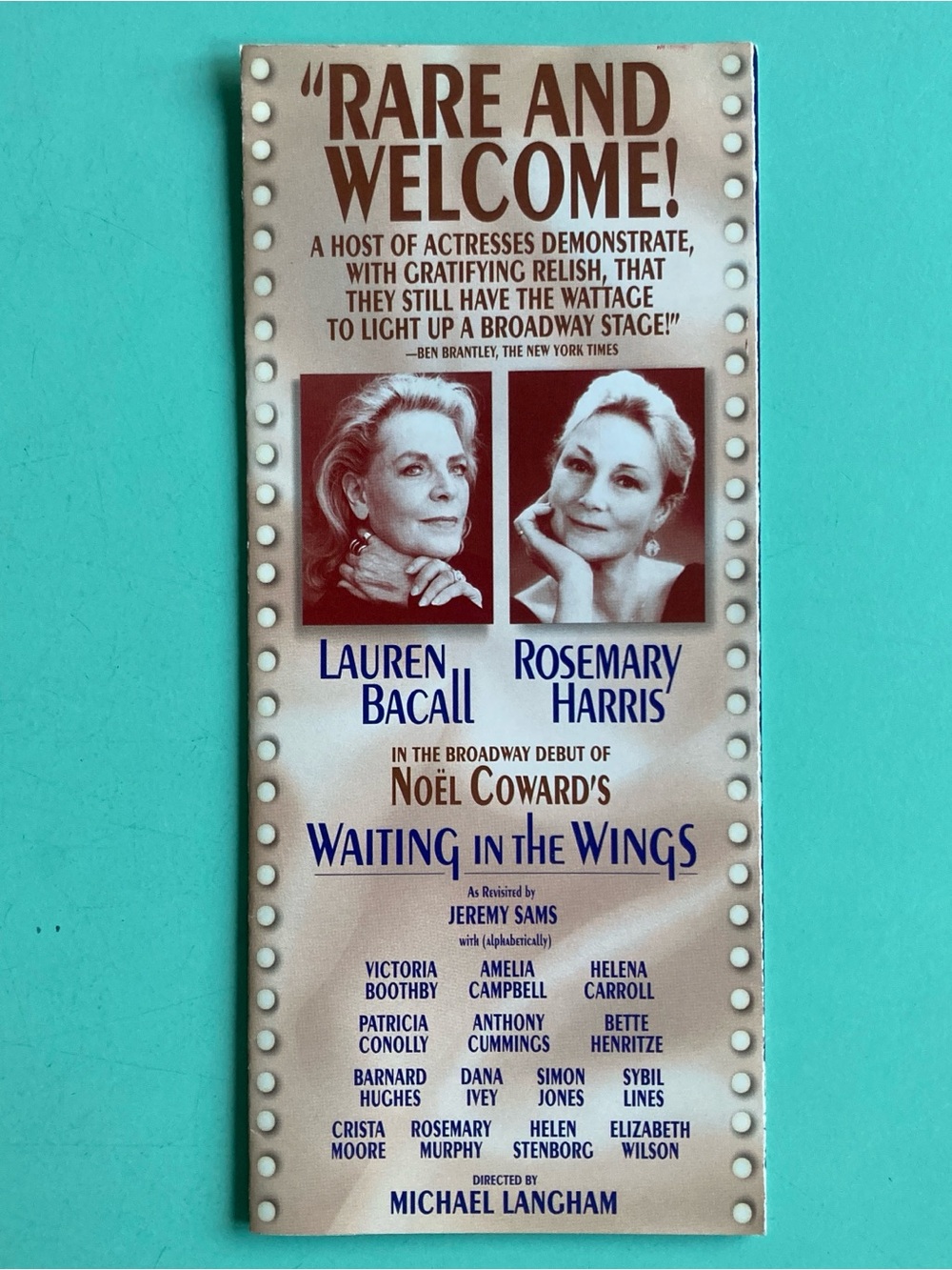 3 Panel Flyer Mailer Waiting in the Wings Lauren Bacall Rosemary Harris Broadway
